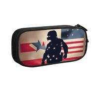 Yyoretp Big Capacity US Military Soldiers Patriotic Memorial Day Print Pencil Case,Double Layer Zipper Makeup Pouch Pencil Box Organizer.