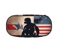 Yyoretp Big Capacity US Military Soldiers Patriotic Memorial Day Print Pencil Case Large Pencil Pouch Stationery Pen Bag for Office Supplies