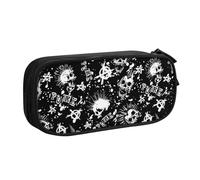 Yyoretp Big Capacity White Punk Skull Print Pencil Case,Double Layer Zipper Makeup Pouch Pencil Box Organizer.