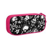 Yyoretp Big Capacity White Punk Skull Print Pencil Case,Double Layer Zipper Makeup Pouch Pencil Box Organizer.