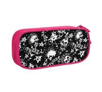Yyoretp Big Capacity White Punk Skull Print Pencil Case,Double Layer Zipper Makeup Pouch Pencil Box Organizer.