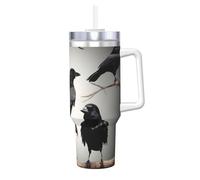 Yyoretp Black Crow Birds on a Branch Print Ice Bully Cup with Handle Straw Lid Straw,Stainless Steel Tumbler Coffee Cup,40 OZ