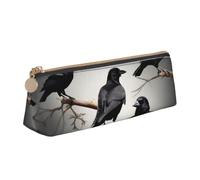 Yyoretp Black Crow Birds on a Branch Print Leather Pencil Pouch Cosmetic Makeup Case Pen Office Stationery Markers Bag