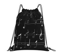 Yyoretp Black Music Notes Print Drawstring Backpack Sports Gym Beach Sack Dance Yoga Cinch Bag for Women Men
