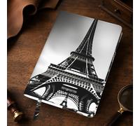 Yyoretp Black Paris Eiffel Tower Print A5 Leather journal cover,Refillable Genuine Leather Journal Notebook Covers