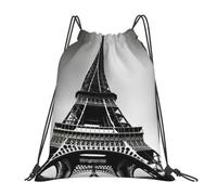 Yyoretp Black Paris Eiffel Tower Print Drawstring Backpack Sports Gym Beach Sack Dance Yoga Cinch Bag for Women Men