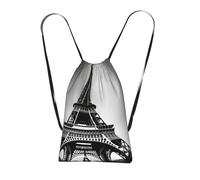 Yyoretp Black Paris Eiffel Tower Print Drawstring Backpack,String Backpack Storage bag for Sport Beach Swim Gym Traveling.