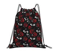 Yyoretp Black White and Red Roses Print Drawstring Backpack Sports Gym Beach Sack Dance Yoga Cinch Bag for Women Men