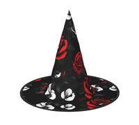 Yyoretp Black White and Red Roses Print Halloween Costume Witch Hat Adults carnival Cosplay party Costume Accessories
