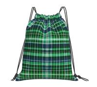 Yyoretp Blue and Green Scottish Tartan Print Drawstring Backpack Sports Gym Beach Sack Dance Yoga Cinch Bag for Women Men