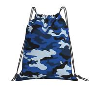 Yyoretp Blue Camo Print Drawstring Backpack Sports Gym Beach Sack Dance Yoga Cinch Bag for Women Men