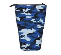 Yyoretp Blue Camo Print Telescopic Pen Bag Pen Holder Pop Up Storage Case,Standing Portable Pen Case