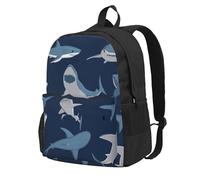 Yyoretp Blue Cartoon Shark Print Casual Backpack for Women and Men,Large Capacity Travel Work Computer Backpacks