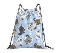 Yyoretp Blue Chinchillas And Moon Print Drawstring Backpack Sports Gym Beach Sack Dance Yoga Cinch Bag for Women Men