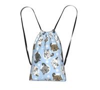 Yyoretp Blue Chinchillas And Moon Print Drawstring Backpack,String Backpack Storage bag for Sport Beach Swim Gym Traveling.