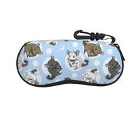 Yyoretp Blue Chinchillas And Moon Print Glasses Case Ultra Light Neoprene Zipper Eyeglass Soft Case with Carabiner