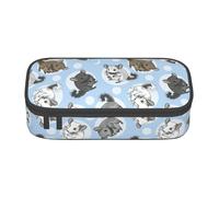 Yyoretp Blue Chinchillas and Moon Print Pencil Case Large Capacity Storage Pouch Holder Office Organizer Cosmetic Makeup Box
