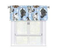 Yyoretp Blue Chinchillas And Moon Print Valance Curtains for Windows Kitchen Living Room with Light Filtering,137 x 46 cm