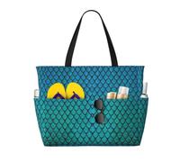 Yyoretp blue fish scale Print Large Beach Bag for Women Waterproof Sandproof Beach Tote Bags Foldable Pool Bag