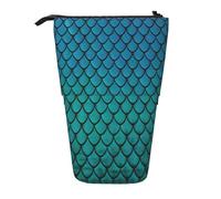 Yyoretp Blue Fish Scale Print Telescopic Pen Bag Pen Holder Pop Up Storage Case,Standing Portable Pen Case
