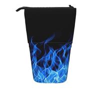 Yyoretp Blue Flame Print Telescopic Pen Bag Pen Holder Pop Up Storage Case,Standing Portable Pen Case