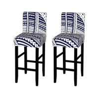Yyoretp Blue Polynesian Maori Tribal Pattern Print Bar Stool Chair Covers,Stretch Washable Barstool Seat Cover with Backs