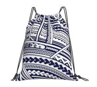 Yyoretp Blue Polynesian Maori Tribal Pattern Print Drawstring Backpack Sports Gym Beach Sack Dance Yoga Cinch Bag for Women Men