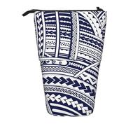 Yyoretp Blue Polynesian Maori Tribal Pattern Print Telescopic Pen Bag Pen Holder Pop Up Storage Case,Standing Portable Pen Case
