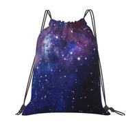 Yyoretp Blue & Purple Galaxy Print Drawstring Backpack Sports Gym Beach Sack Dance Yoga Cinch Bag for Women Men
