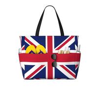 Yyoretp British flag Print Large Beach Bag Women Waterproofes Foldable Zipper Totes Bag for Vacation Travel.