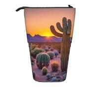 Yyoretp Cactus Desert Sunsets Print Telescopic Pen Bag Pen Holder Pop Up Storage Case,Standing Portable Pen Case