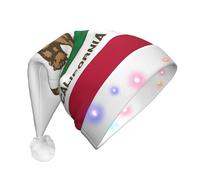 Yyoretp California State Flag Print LED Christmas Hats,Light Up Xmas Hat Adult,Santa Hat For New Year Festive Party