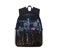 Yyoretp Casual Laptop Aerial Night of View Hong Kong Print Backpack,Classic backpack for Travel Work,Lightweight bookbags