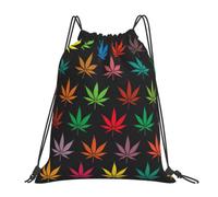 Yyoretp Colorful Cannabis Leaves Print Drawstring Backpack Sports Gym Beach Sack Dance Yoga Cinch Bag for Women Men