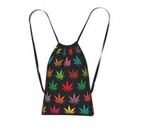 Yyoretp Colorful Cannabis Leaves Print Drawstring Backpack,String Backpack Storage bag for Sport Beach Swim Gym Traveling.