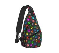 Yyoretp Colorful Dog Paw Print Black Print Sling Bag Small Crossbody Backpack Chest Shoulder Bag Travel Hiking Daypacks