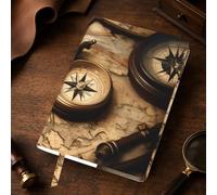 Yyoretp Compass and Old World Map Print A5 Leather journal cover,Refillable Genuine Leather Journal Notebook Covers