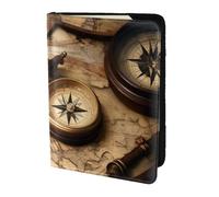 Yyoretp Compass and Old World Map Print Passport Holder for Travel,Wallet Case RFID Blocking Card Slot Leather Protector