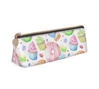Yyoretp Cupcakes Donuts Muffins Sugar Print Leather Pencil Pouch Cosmetic Makeup Case Pen Office Stationery Markers Bag