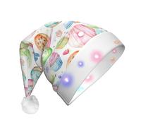 Yyoretp Cupcakes Donuts Muffins Sugar Print LED Christmas Hats,Light Up Xmas Hat Adult,Santa Hat For New Year Festive Party