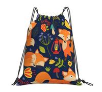 Yyoretp Cute Animal Fox Flower Print Drawstring Backpack Sports Gym Beach Sack Dance Yoga Cinch Bag for Women Men