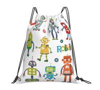 Yyoretp Cute Cartoon Robots Print Drawstring Backpack Sports Gym Beach Sack Dance Yoga Cinch Bag for Women Men