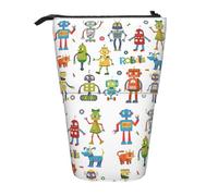 Yyoretp Cute Cartoon Robots Print Telescopic Pen Bag Pen Holder Pop Up Storage Case,Standing Portable Pen Case