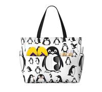 Yyoretp Cute Penguin Print Large Beach Bag Women Waterproofes Foldable Zipper Totes Bag for Vacation Travel.