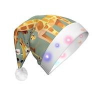 Yyoretp Cute Wild Cartoon Giraffes Print LED Christmas Hats,Light Up Xmas Hat Adult,Santa Hat For New Year Festive Party