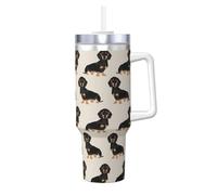 Yyoretp Dachshund Dog Print Ice Bully Cup with Handle Straw Lid Straw,Stainless Steel Tumbler Coffee Cup,40 OZ