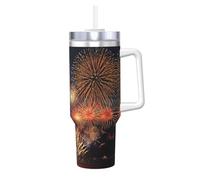 Yyoretp Fireworks Print Ice Bully Cup with Handle Straw Lid Straw,Stainless Steel Tumbler Coffee Cup,40 OZ