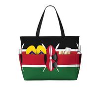 Yyoretp Flag of Kenya Print Large Beach Bag for Women Waterproof Sandproof Beach Tote Bags Foldable Pool Bag
