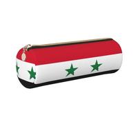 Yyoretp Flag of the Syrian Arab Republic Print Leather Pencil Pouch Cosmetic Makeup Case Pen Office Stationery Markers Bag.
