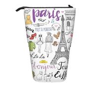 Yyoretp French Paris Tour Eiffel Tower Print Telescopic Pen Bag Pen Holder Pop Up Storage Case,Standing Portable Pen Case